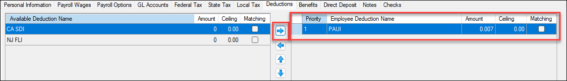 PAUI Employee Deduction setup